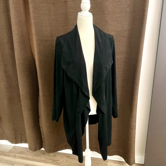 Black Faux Suede Open Draped Cardigan Jacket 1X - Picture 2 of 7